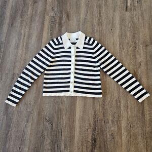 Free Assembly Cardigan Sweater Women Sz L Navy White Gold Buttons Nautical Chic